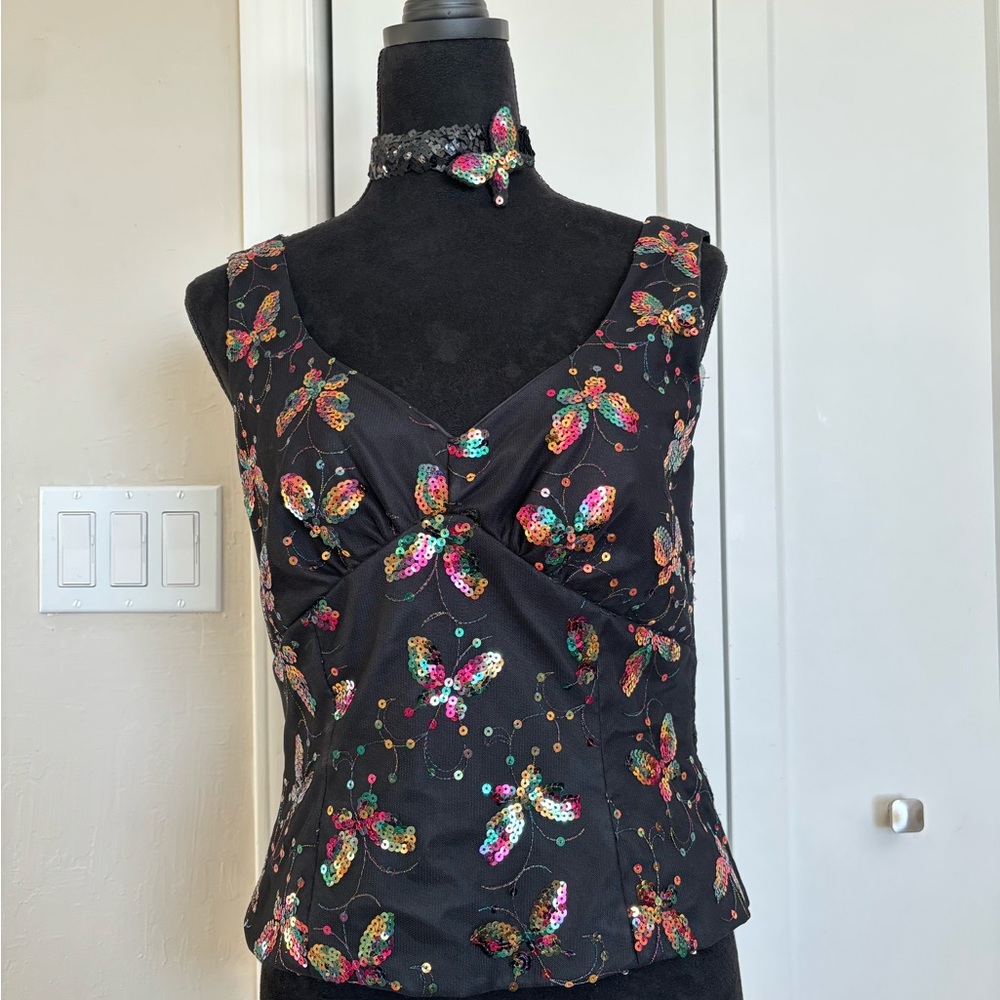 Elegant Black Butterfly Embellished Top